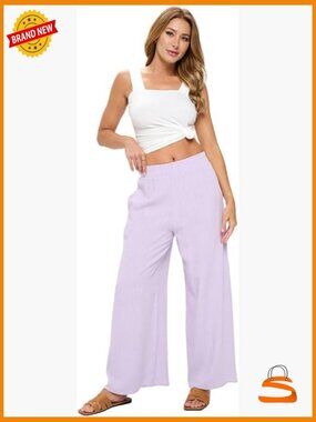 Wide Leg Linen Palazzo Pants with Pockets Boho Travel Trousers